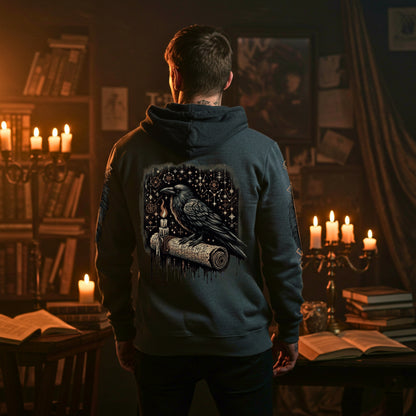 Saga Scrolls Raven Hoodie | Norse Constellation Unisex | Nordiccore Sweatshirt Top