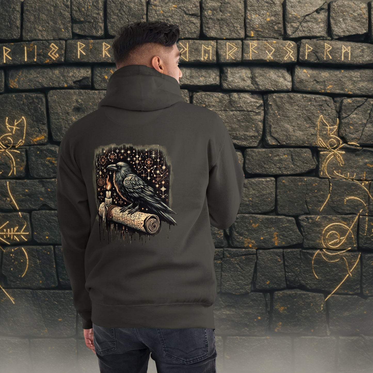 Saga Scrolls Raven Hoodie | Norse Constellation Unisex | Nordiccore Sweatshirt Top