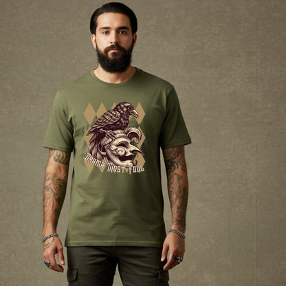 Drama Most Foul Tee | Gothic Renaissance Raven Mask Shirt | Medieval Diamond Pattern