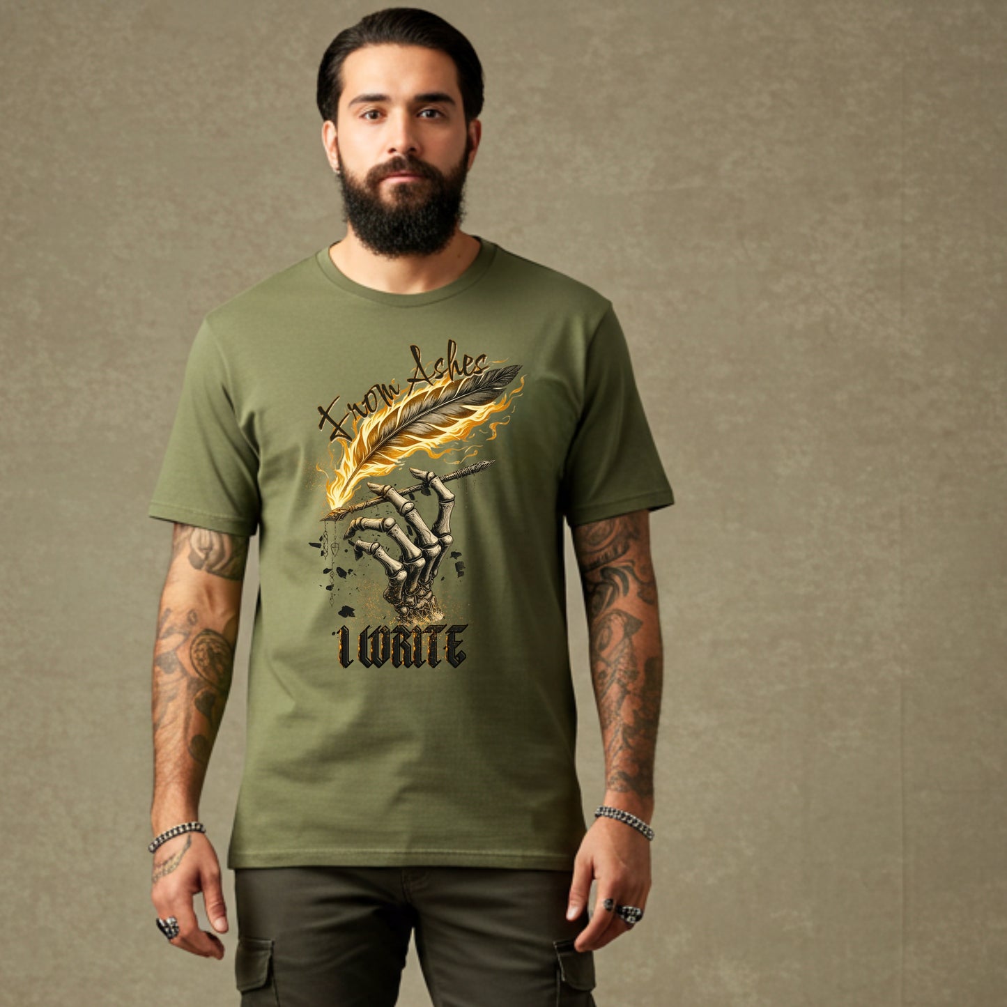 From Ashes I Write Tee | Gothic Quill & Flame Shirt | Cotton Unisex Top
