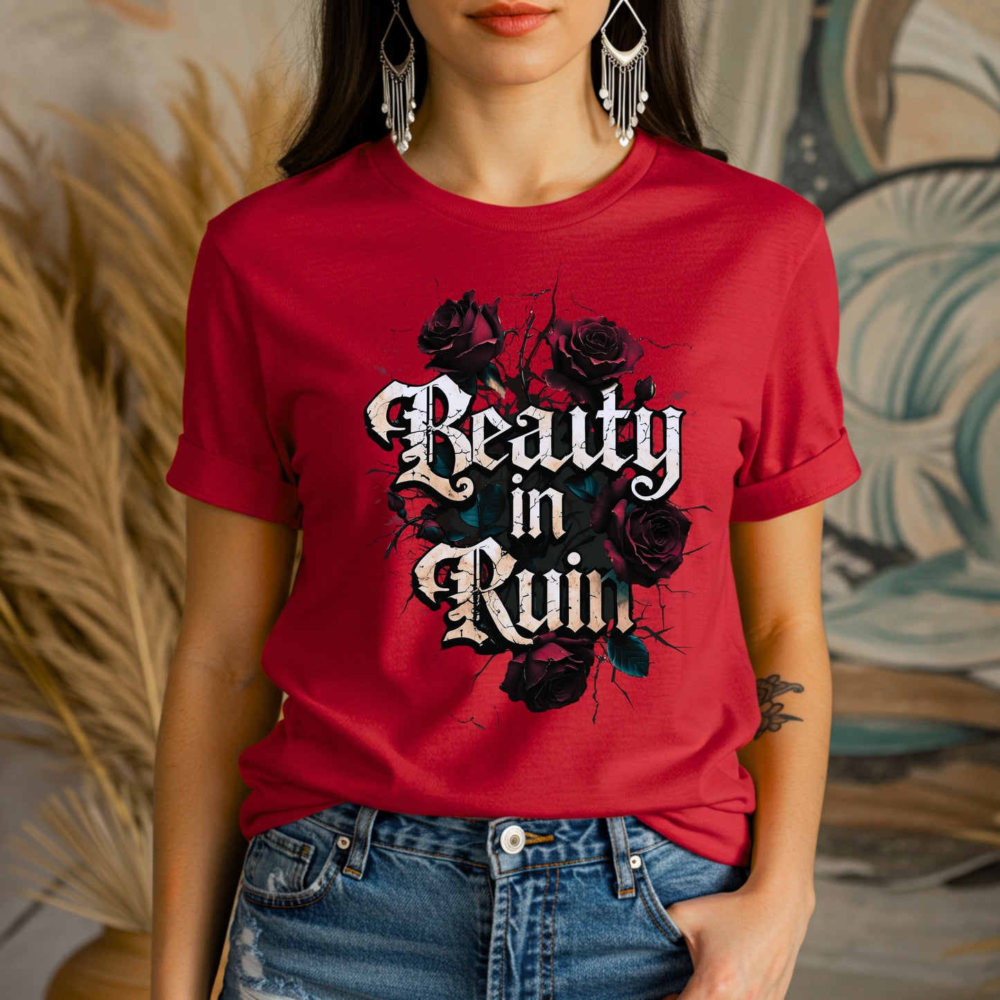 Beauty in Ruin Thorn Rose Tee | Gothic Floral Tattoo Shirt | Edgy Graphic | Womens Top