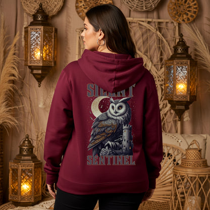 Silent Sentinel Hoodie | Gothic Owl & Moon Unisex | Medieval Sweatshirt