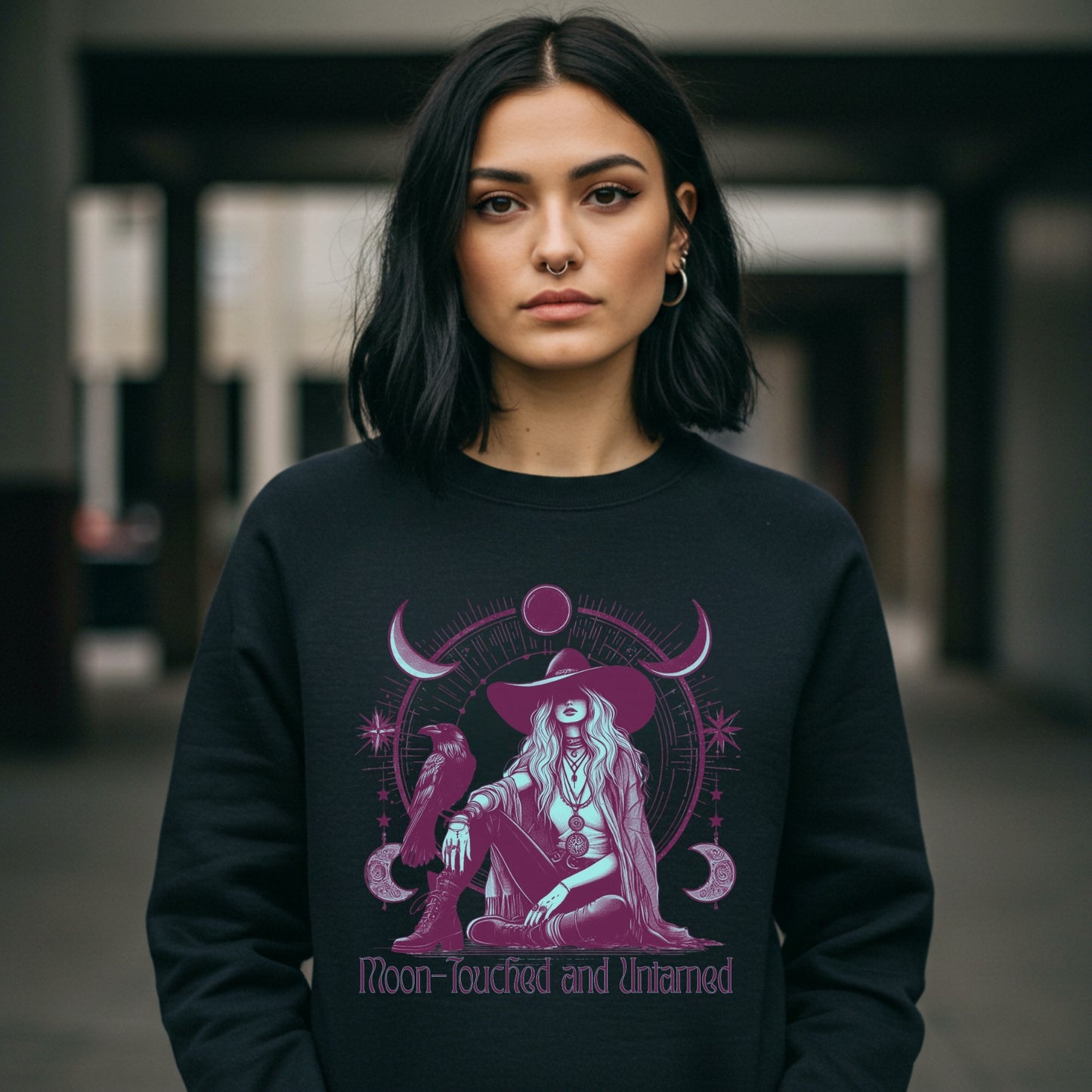 Moon Touched & Untamed Sweatshirt | Raven & Moon Graphic | Boho Rock Vibes