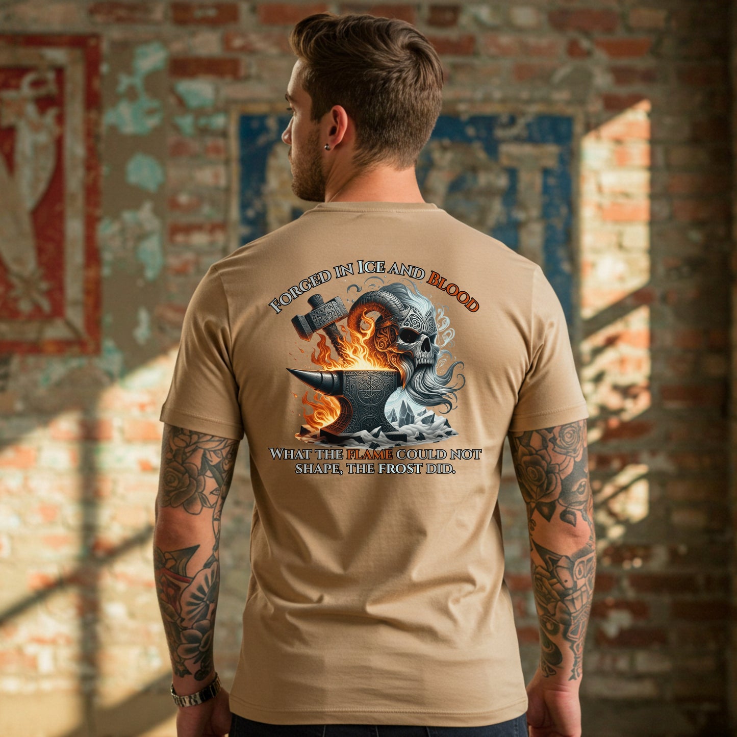 Forged in Ice and Blood T-Shirt | Viking Blacksmith Norse Rune Tee | Mens Cotton Shirt