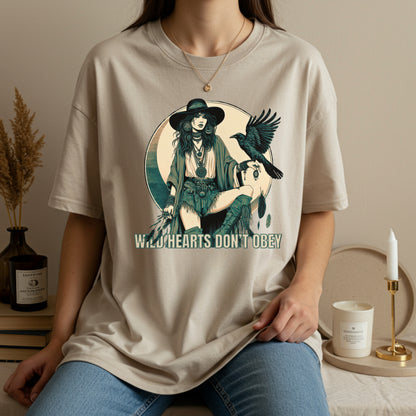 Wild Hearts Don’t Obey Tee | Boho Witch Raven Shirt | Moon Magic Graphic