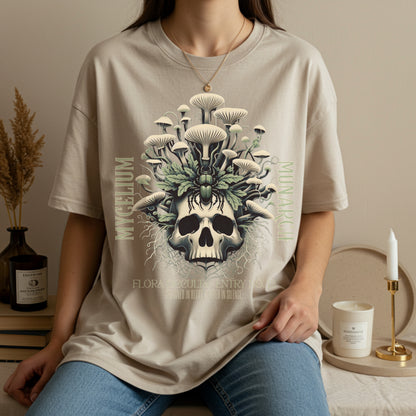 Mycelium Monarch Skull Mushroom Tee | Botanical Gothic Fungi Shirt | Unisex Cotton T-Shirt