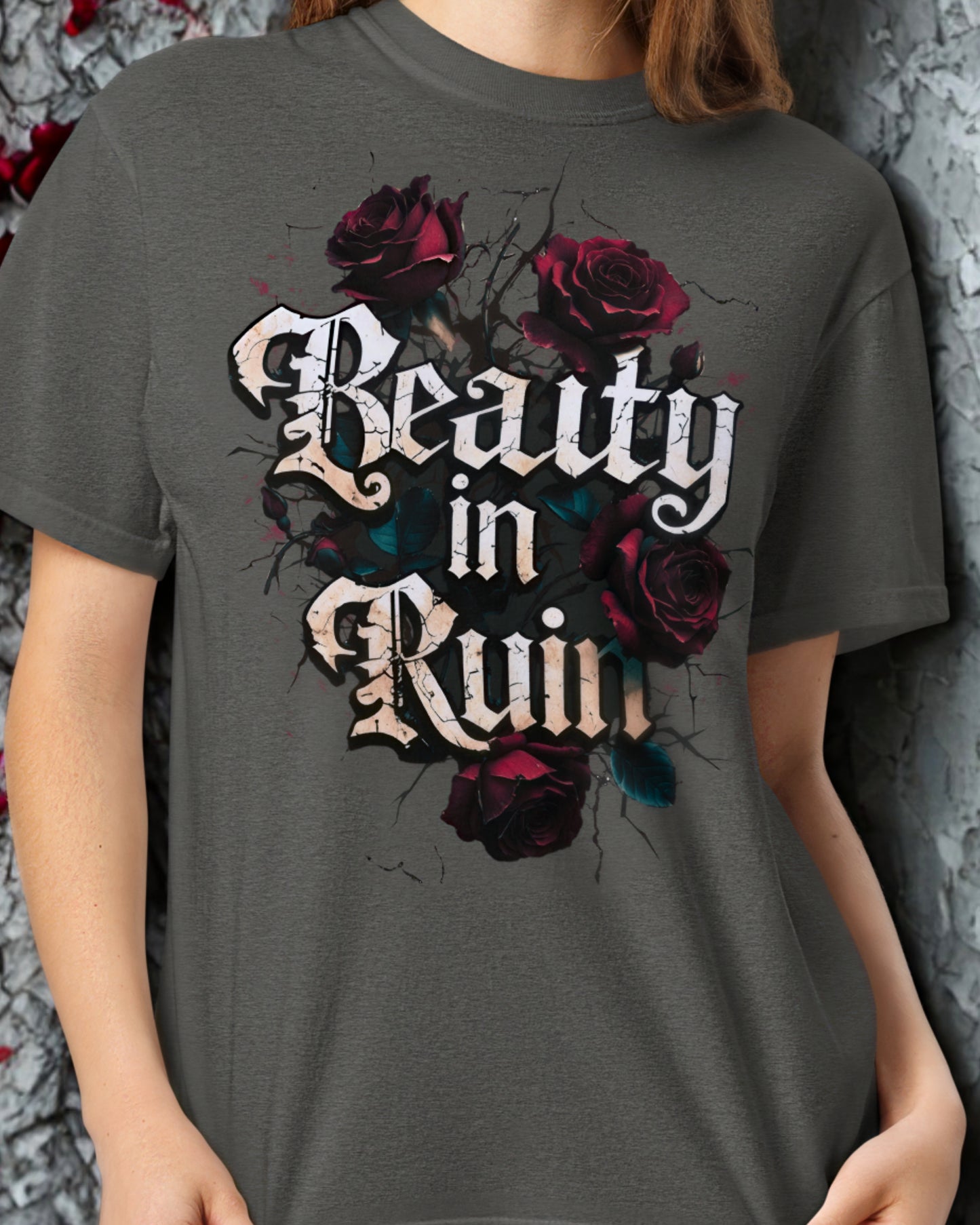 Beauty in Ruin Thorn Rose Tee | Gothic Floral Tattoo Shirt | Edgy Graphic | Womens Top