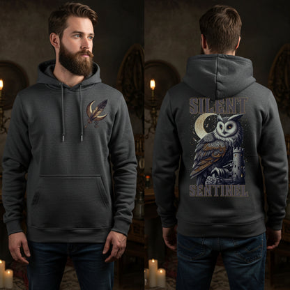 Silent Sentinel Hoodie | Gothic Owl & Moon Unisex | Medieval Sweatshirt