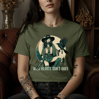 Wild Hearts Don’t Obey Tee | Boho Witch Raven Shirt | Moon Magic Graphic