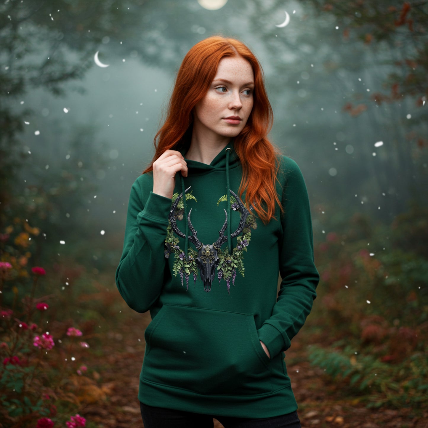 Whispers of Bone Hoodie | Gothic Deer Skull Nature Hoodie | Unisex Heavy Sweatshirt