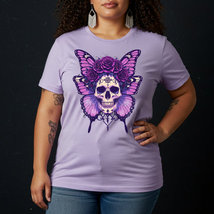 Crowned In Rebellion Skull Butterfly Rose Tee | Gothic Punk Witch Shirt | Alt Goth | Womens Cotton T-Shirt