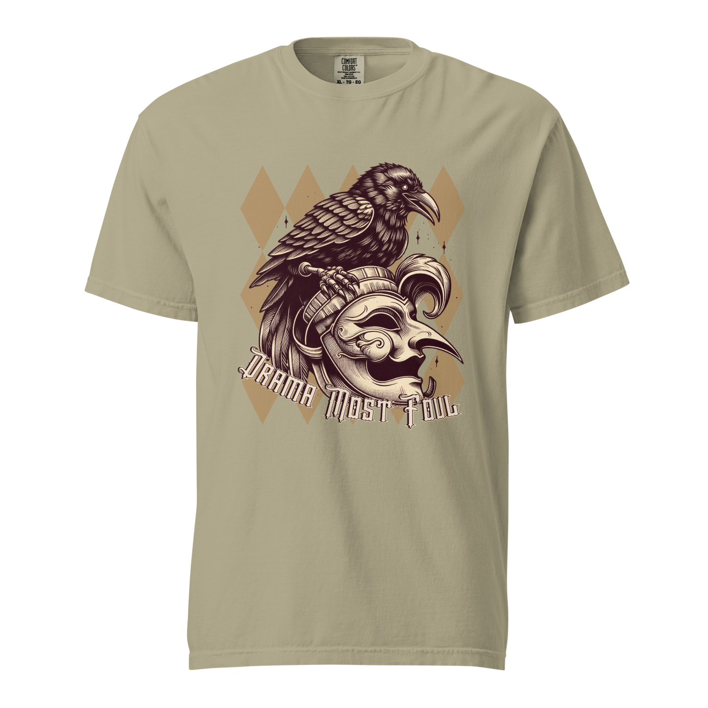 Drama Most Foul Tee | Gothic Renaissance Raven Mask Shirt | Medieval Diamond Pattern