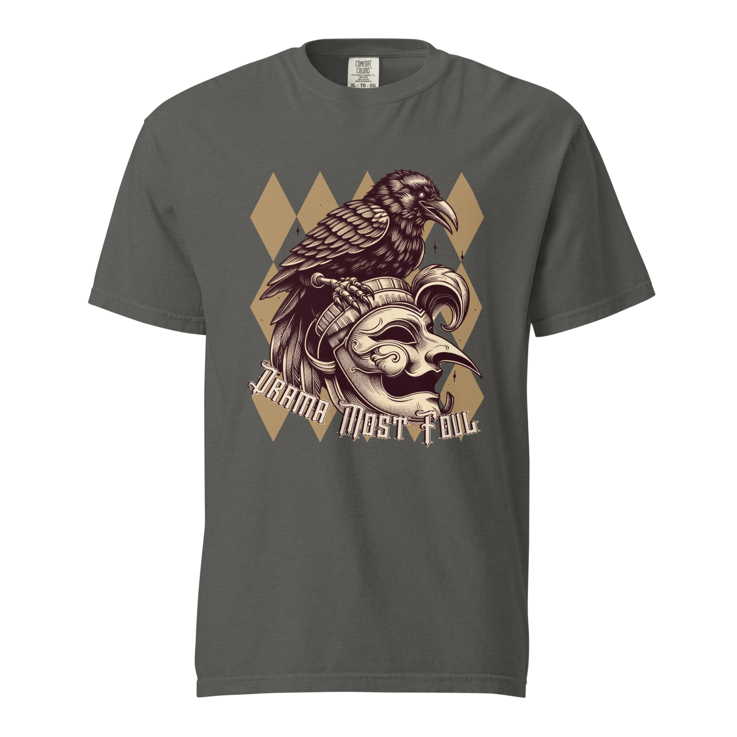 Drama Most Foul Tee | Gothic Renaissance Raven Mask Shirt | Medieval Diamond Pattern