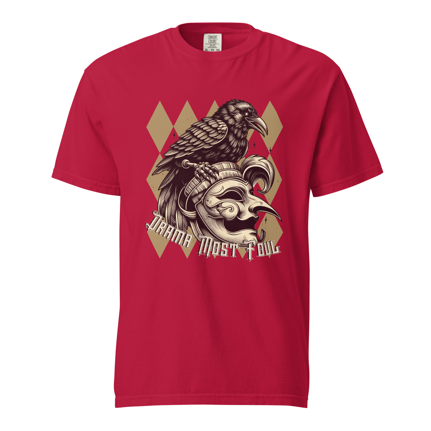 Drama Most Foul Tee | Gothic Renaissance Raven Mask Shirt | Medieval Diamond Pattern