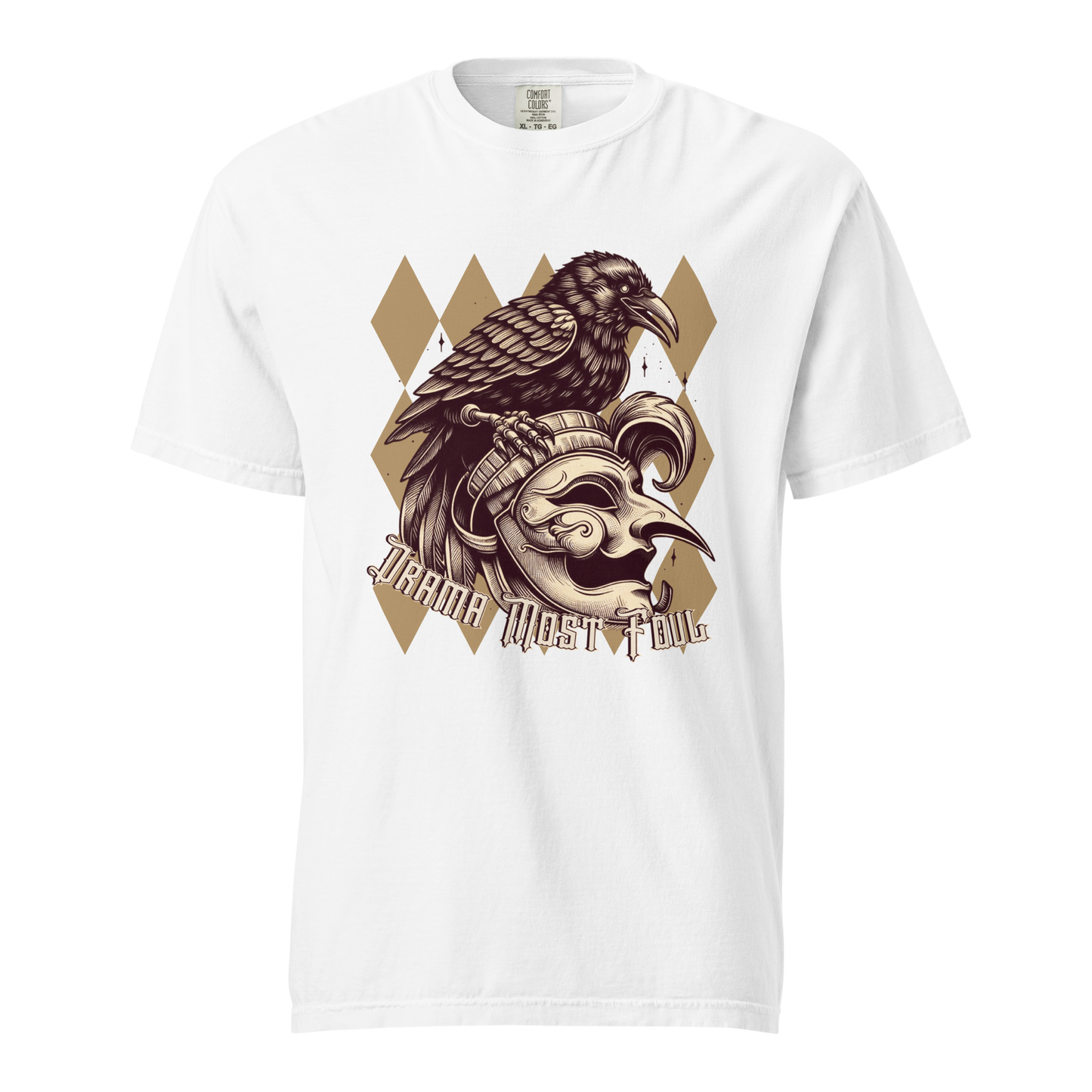 Drama Most Foul Tee | Gothic Renaissance Raven Mask Shirt | Medieval Diamond Pattern