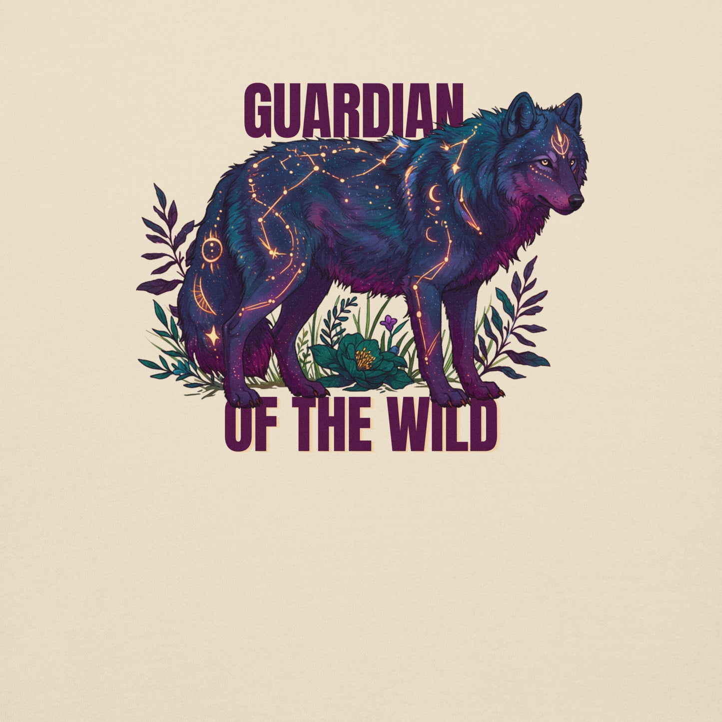 Guardian of the Wild Hoodie | Celestial Wolf in Teal & Maroon | Mystical Forest Vibes