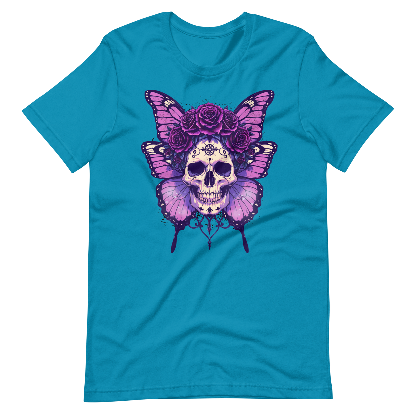 Crowned In Rebellion Skull Butterfly Rose Tee | Gothic Punk Witch Shirt | Alt Goth | Womens Cotton T-Shirt