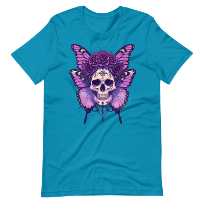 Crowned In Rebellion Skull Butterfly Rose Tee | Gothic Punk Witch Shirt | Alt Goth | Womens Cotton T-Shirt