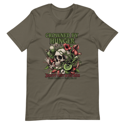 Crowned by Hunger Skull Tee | Botanical Gothic Flora Occulta Shirt | Unisex Mens Cotton T-Shirt