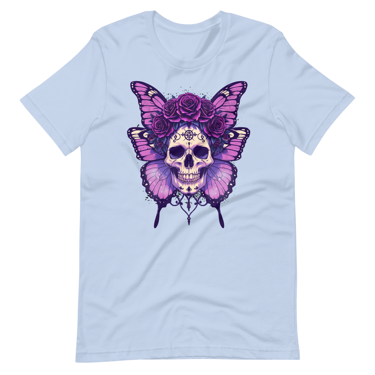 Crowned In Rebellion Skull Butterfly Rose Tee | Gothic Punk Witch Shirt | Alt Goth | Womens Cotton T-Shirt