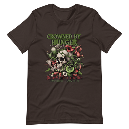 Crowned by Hunger Skull Tee | Botanical Gothic Flora Occulta Shirt | Unisex Mens Cotton T-Shirt