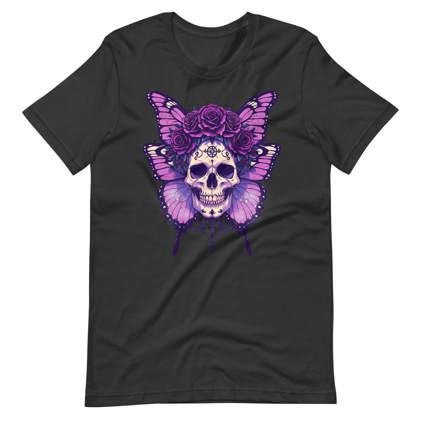 Crowned In Rebellion Skull Butterfly Rose Tee | Gothic Punk Witch Shirt | Alt Goth | Womens Cotton T-Shirt