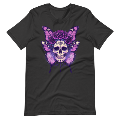 Crowned In Rebellion Skull Butterfly Rose Tee | Gothic Punk Witch Shirt | Alt Goth | Womens Cotton T-Shirt