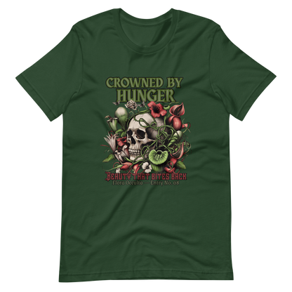 Crowned by Hunger Skull Tee | Botanical Gothic Flora Occulta Shirt | Unisex Mens Cotton T-Shirt