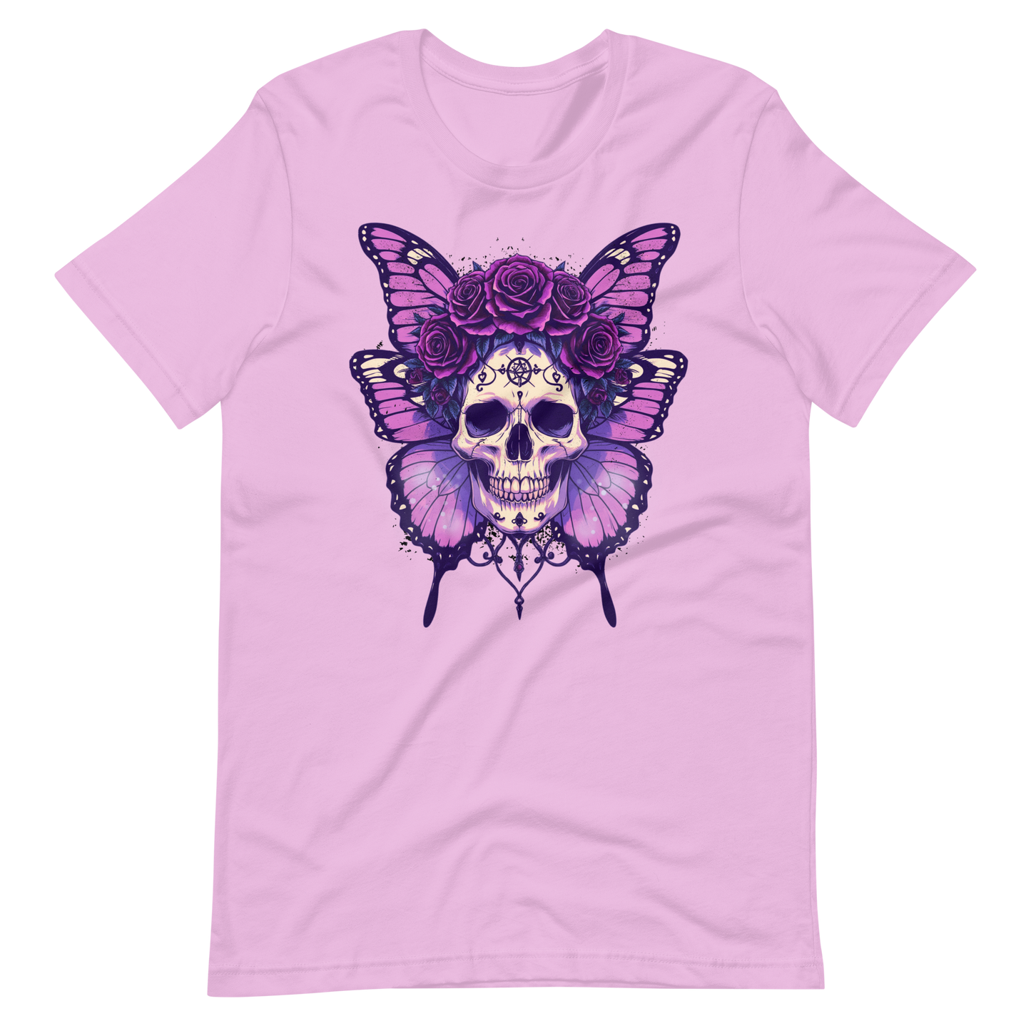 Crowned In Rebellion Skull Butterfly Rose Tee | Gothic Punk Witch Shirt | Alt Goth | Womens Cotton T-Shirt