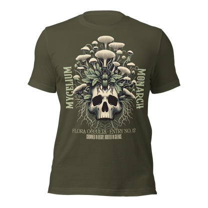 Mycelium Monarch Skull Mushroom Tee | Botanical Gothic Fungi Shirt | Unisex Cotton T-Shirt