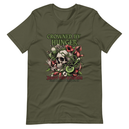 Crowned by Hunger Skull Tee | Botanical Gothic Flora Occulta Shirt | Unisex Mens Cotton T-Shirt
