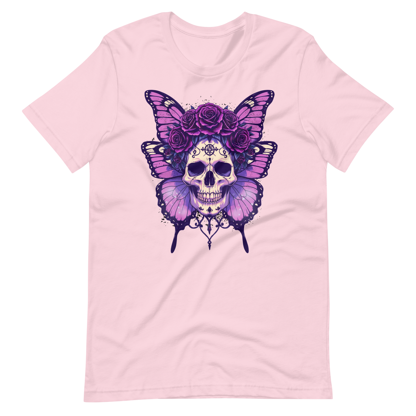 Crowned In Rebellion Skull Butterfly Rose Tee | Gothic Punk Witch Shirt | Alt Goth | Womens Cotton T-Shirt