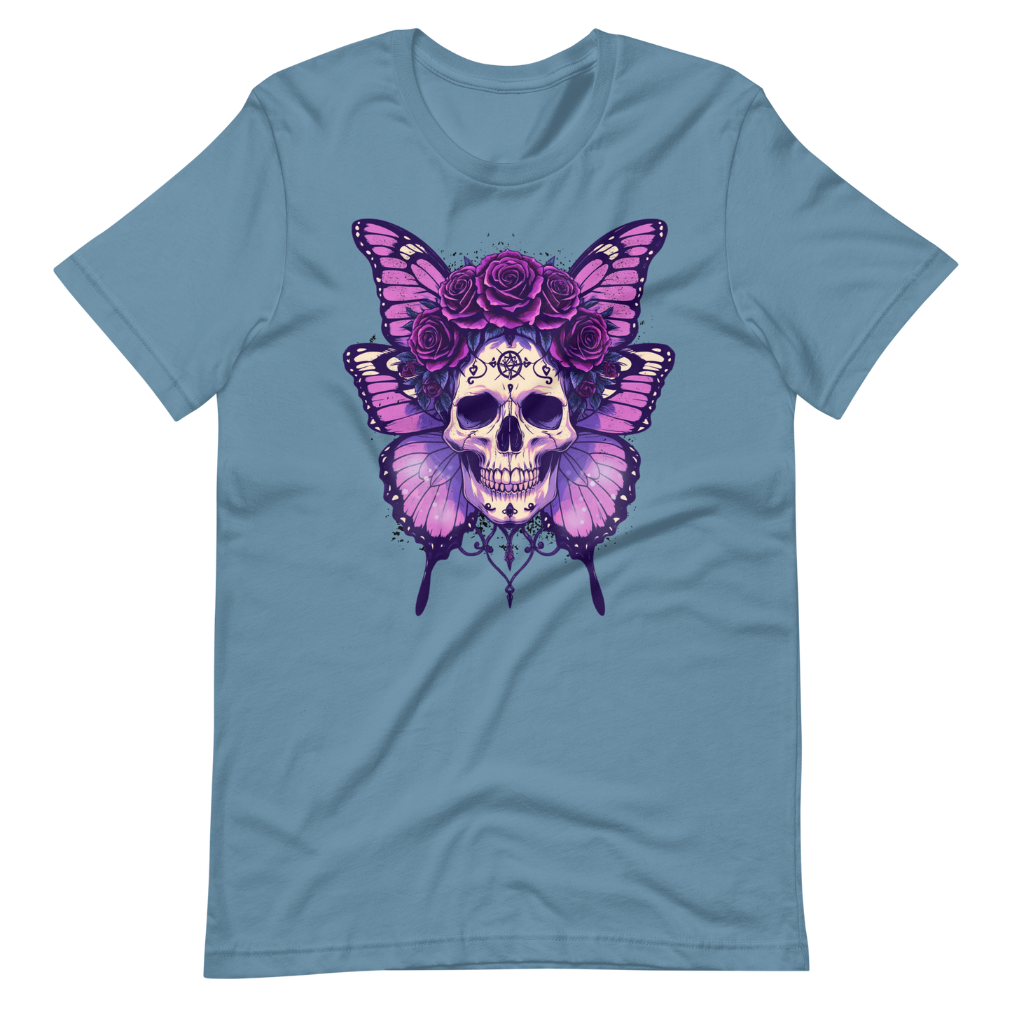 Crowned In Rebellion Skull Butterfly Rose Tee | Gothic Punk Witch Shirt | Alt Goth | Womens Cotton T-Shirt
