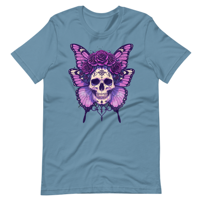 Crowned In Rebellion Skull Butterfly Rose Tee | Gothic Punk Witch Shirt | Alt Goth | Womens Cotton T-Shirt