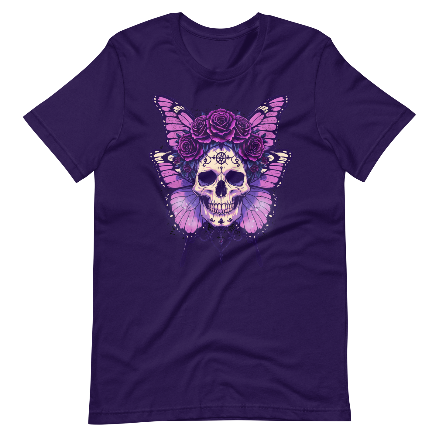 Crowned In Rebellion Skull Butterfly Rose Tee | Gothic Punk Witch Shirt | Alt Goth | Womens Cotton T-Shirt