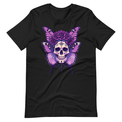 Crowned In Rebellion Skull Butterfly Rose Tee | Gothic Punk Witch Shirt | Alt Goth | Womens Cotton T-Shirt
