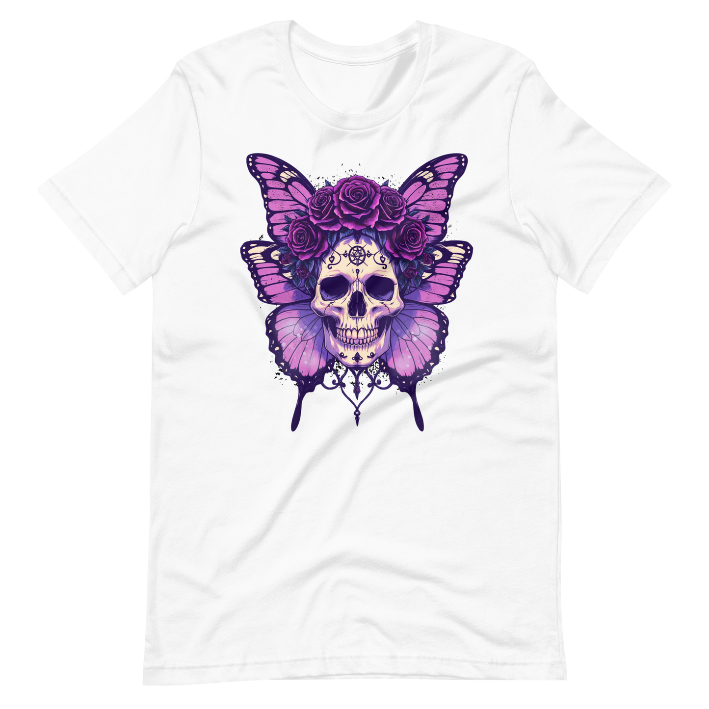 Crowned In Rebellion Skull Butterfly Rose Tee | Gothic Punk Witch Shirt | Alt Goth | Womens Cotton T-Shirt