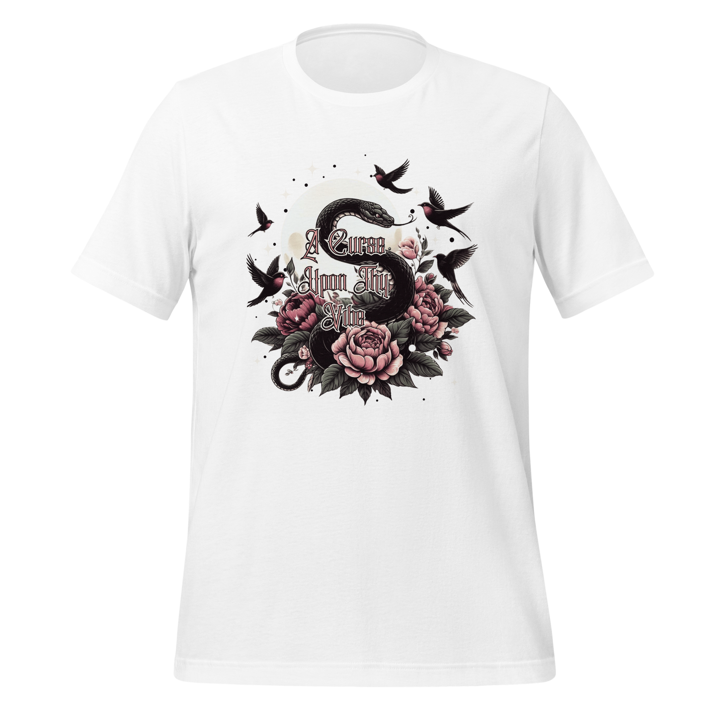A Curse Upon Thy Vibe Tee | Snake Moon Tattoo Witch Shirt | Edgy Occult Floral | Womens Cotton T-Shirt